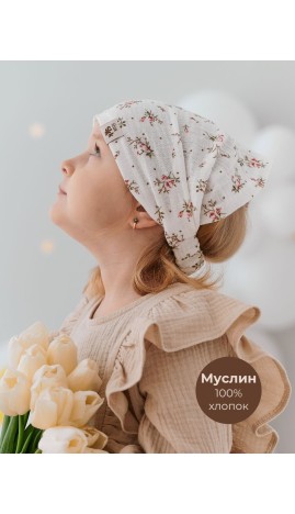 SS-2501 косынка муслиновая, цветы-белый